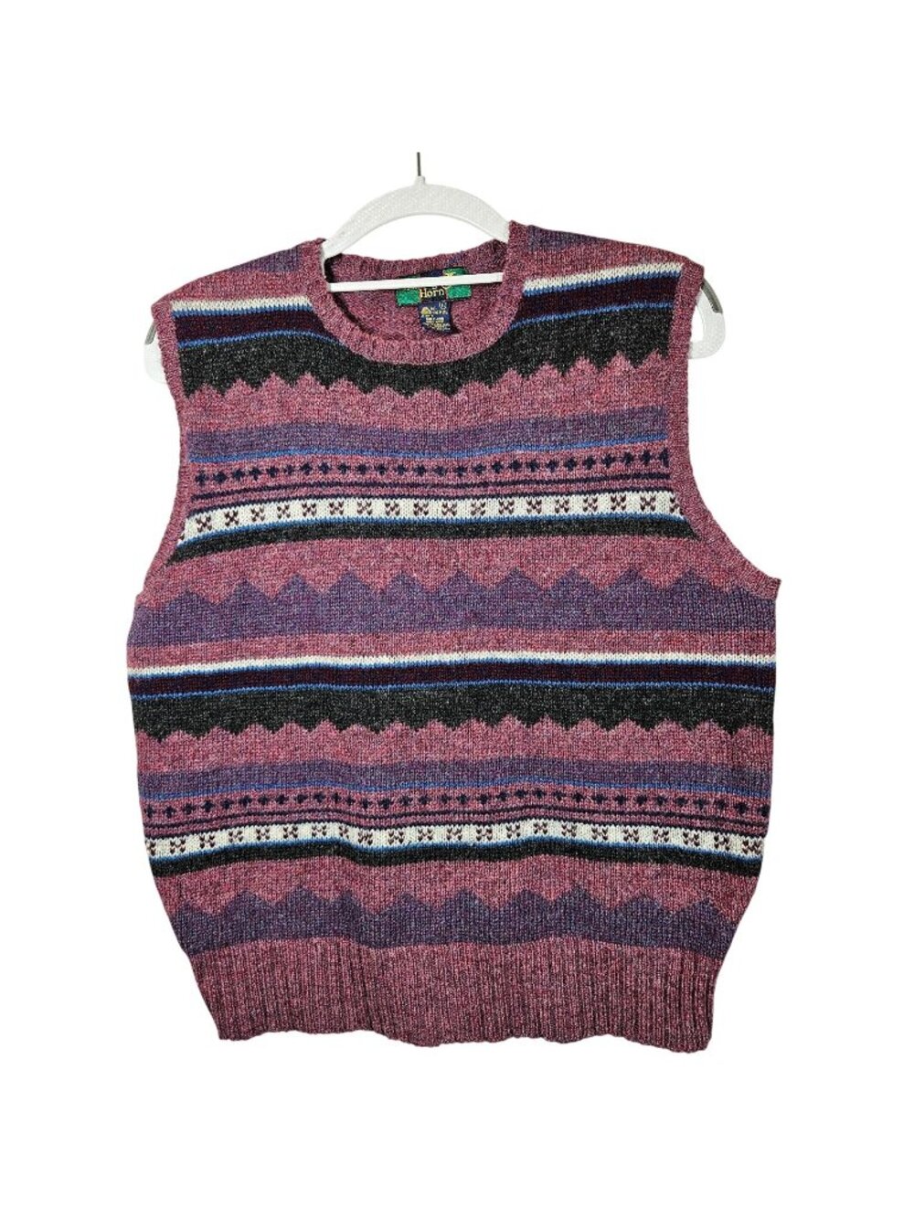 Vintage Hunting Horn Wool Sweater Vest Womens Size L hipster Nerd retro multicol